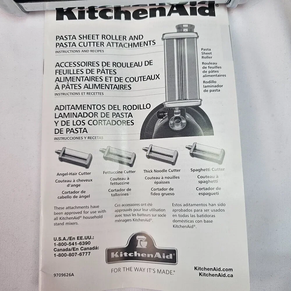 KitchenAid Pasta Roller Fettuccine Cutter Attachment Set KFETPRAP w/ Box Manual